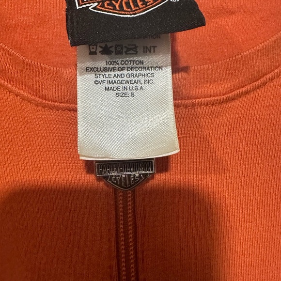 Harley-Davidson Women's 1/4 Zip Shirt Size S Small Orange 3/4 Sleeve - Picture 7 of 7